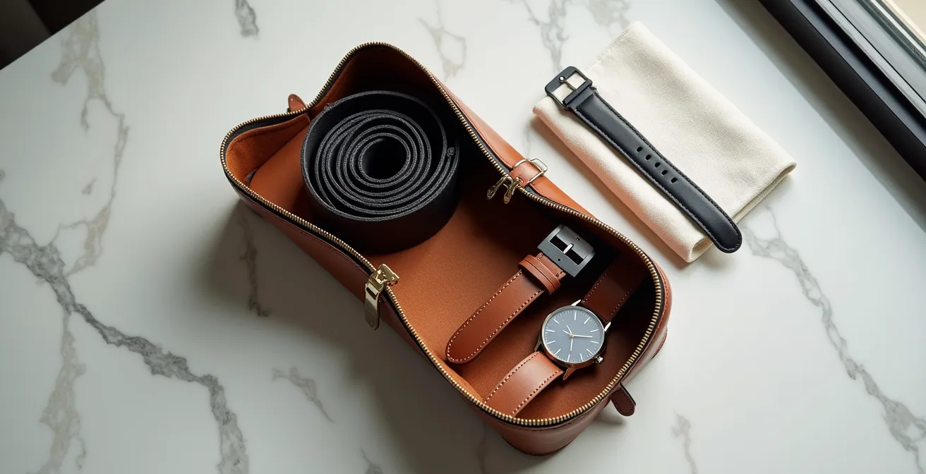 Minimalistische Reise-Accessoire-Kapsel mit Wendegürtel und Smartwatch-Wechselarmbändern