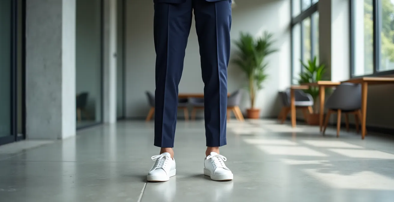 Moderne Business-Sneaker-Kombination mit Anzug im deutschen Bürokontext