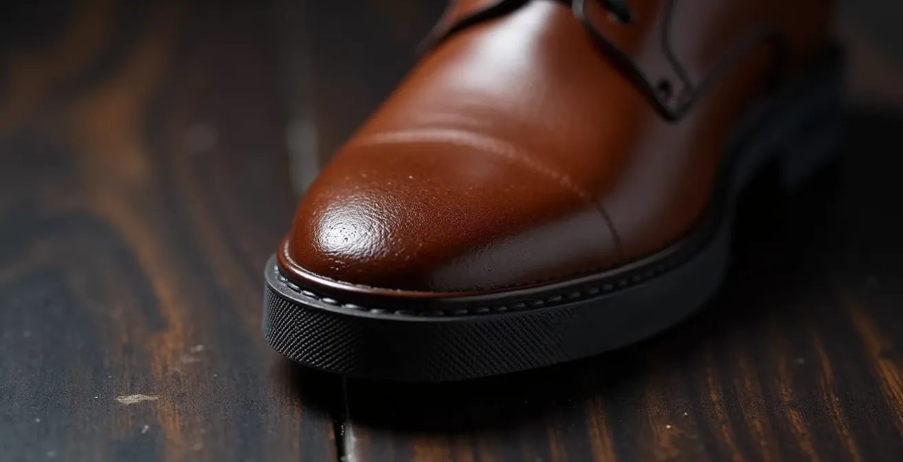 Eleganter Lederschuh mit einer dezenten Sneaker-Sohle, passend zu einem Business-Anzug