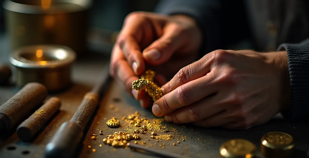 Goldschmied arbeitet an nachhaltigem Schmuckstück in deutscher Werkstatt