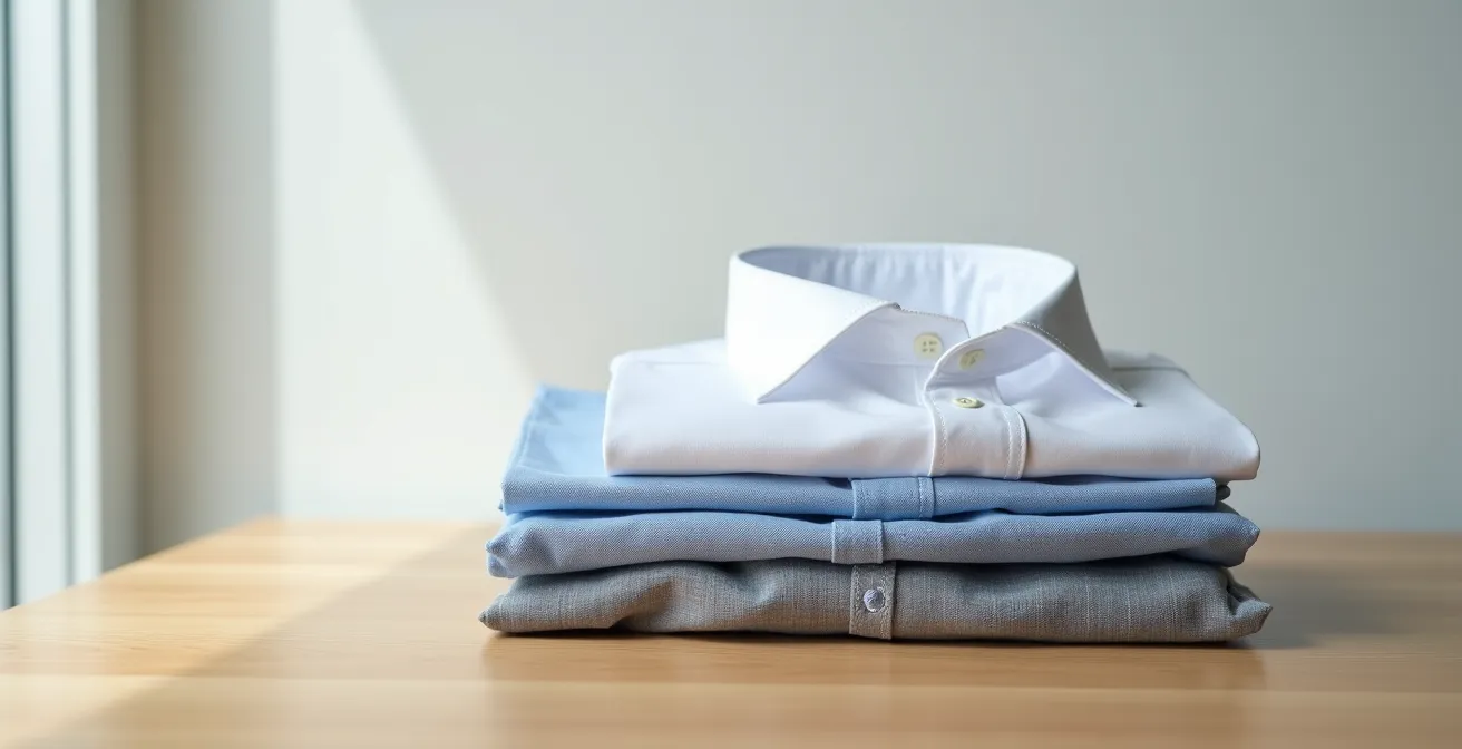 Geschichtetes Kleidungssystem für ein Hemd im Büro bei Hitze, zeigt verschiedene Stofflagen