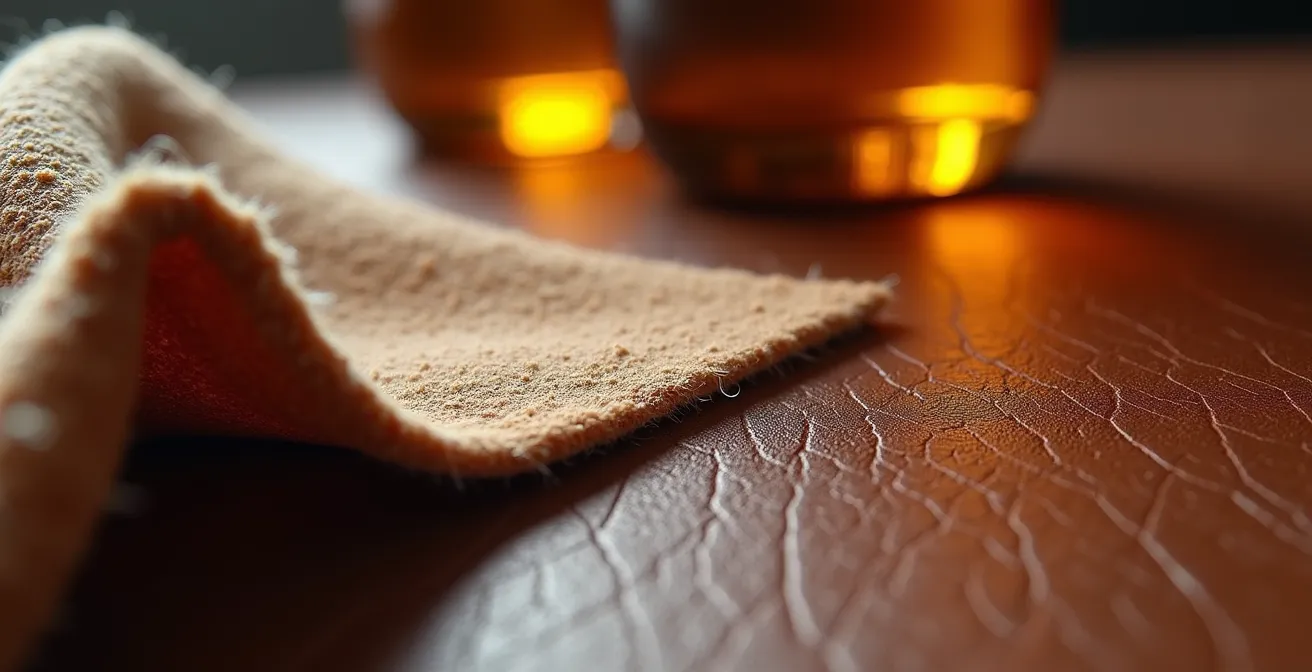 Professionelle Lederpflege einer Designertasche mit hochwertigen Pflegeprodukten