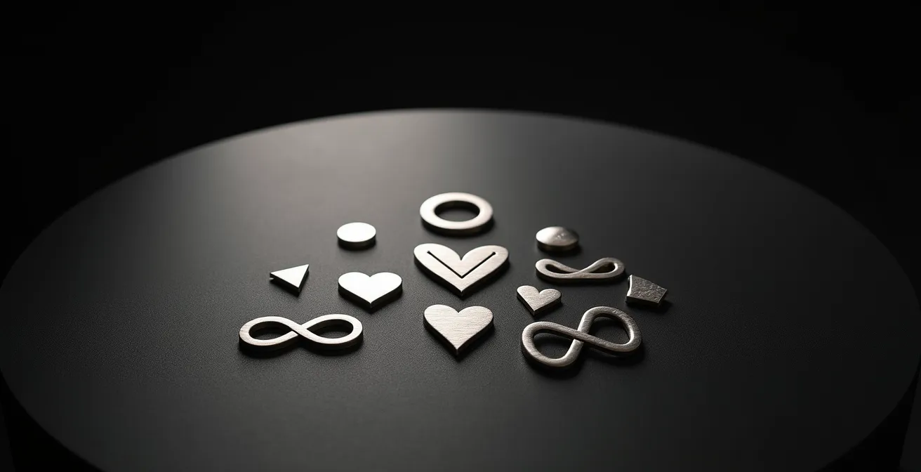 Minimalistische Symbole auf graviertem Schmuck