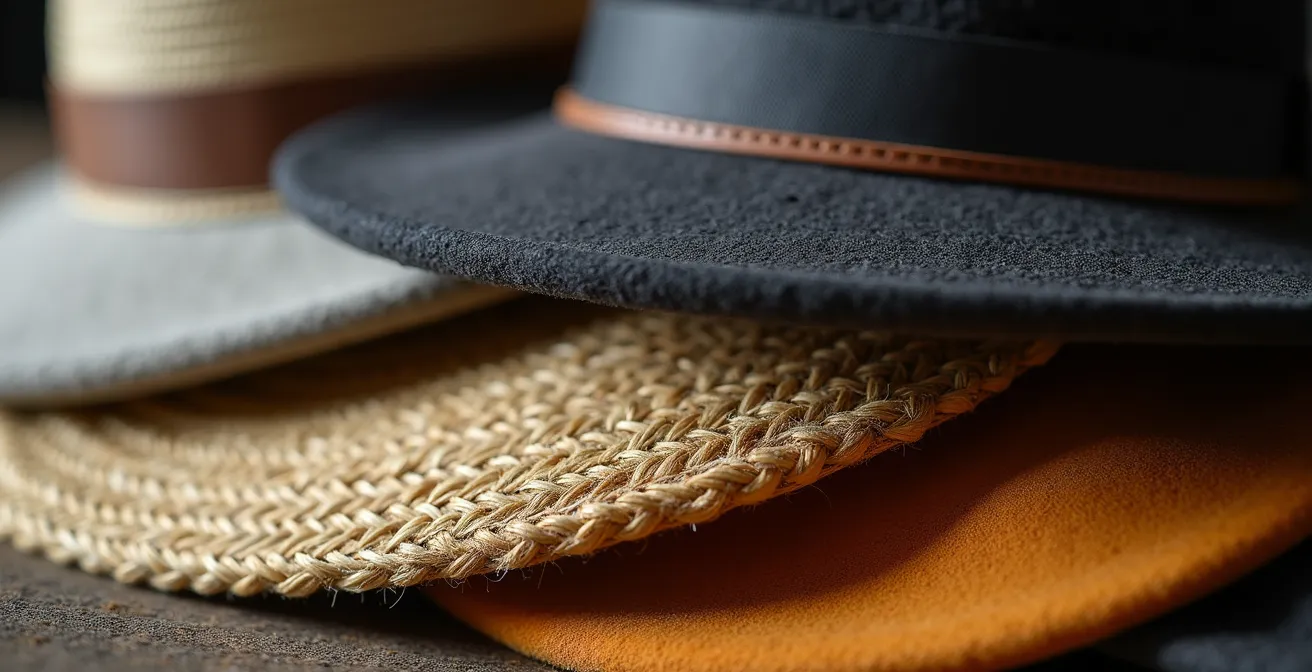 Detailaufnahme verschiedener Hutformen in einer deutschen Hutmanufaktur