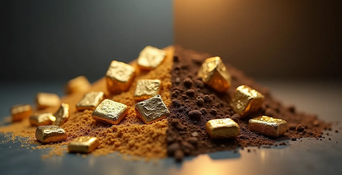 Visuelle Darstellung des Vergleichs zwischen recyceltem und Fairtrade Gold