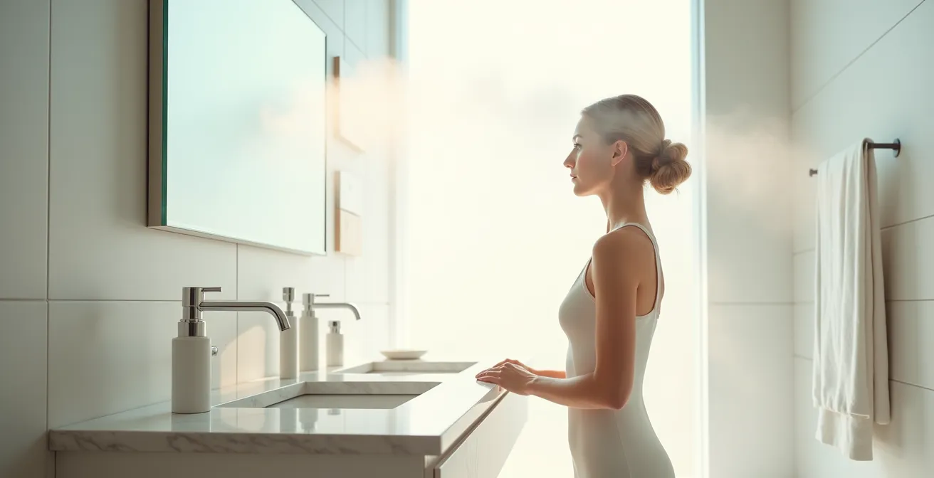 Schichtweise Anwendung von Thermalwasserspray und Hyaluronserum